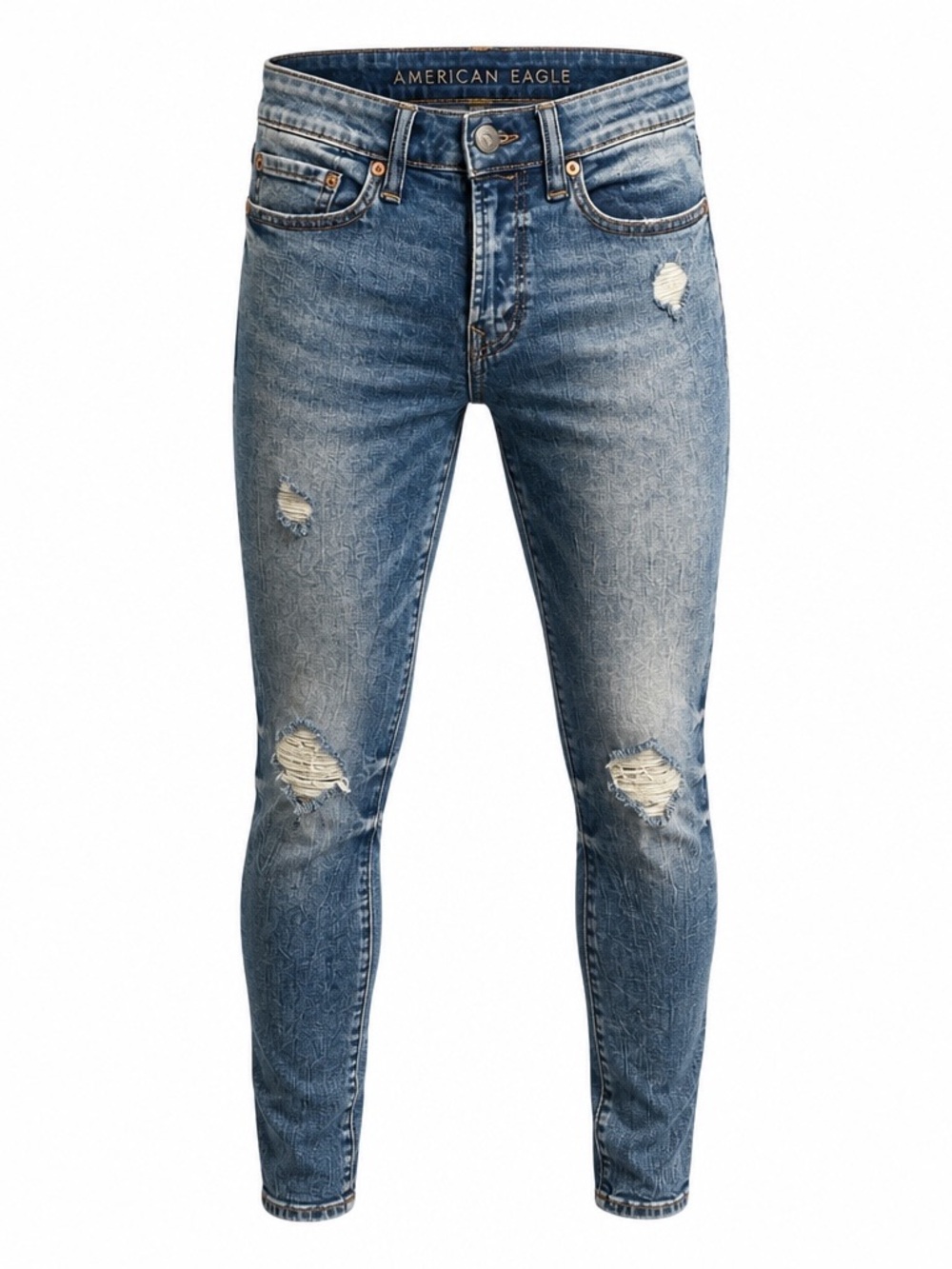 American Eagle Outfitters Men's Medium Blue Distressed Skinny Jeans